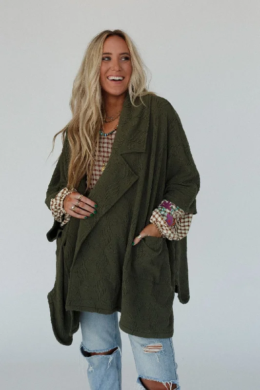 Elea Cardigan - Olive Solid Color Striped Floral Print