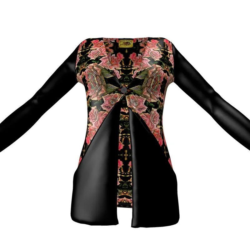 Floral Embosses: Roses 06-01 Ladies Designer Drop Pocket Cardigan Transparent Opaque Sheer