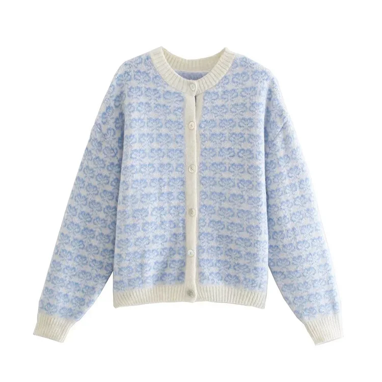 French celebrity jacquard knitted cardigan coat  7372 Asymmetrical,ymmetric Pencil Cardigan