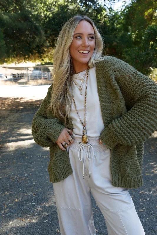 Gillian Chunky Cardigan - Olive Terry Terry Cloth Terry Knit