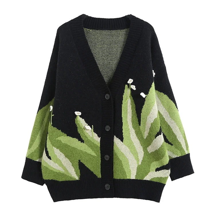 Lazy style knitted cardigan three-dimensional flower sweater coat female  7346 Chenille Blend Fleece Blend Nylon Blend