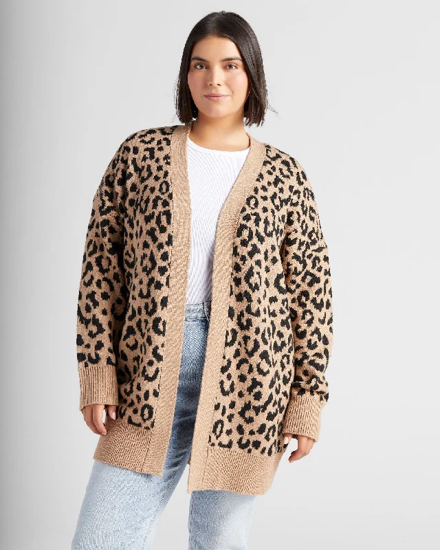 Plus Size Leopard Cardigan Fitted Loose Oversized