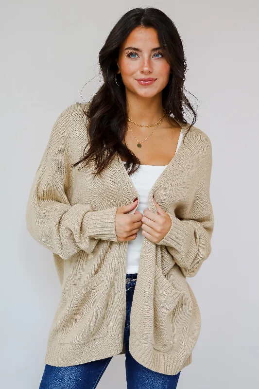 Passionately Cozy Taupe Cardigan Sequined Glittery Shiny