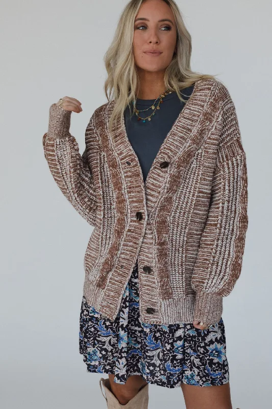 Sunset Stroll Cardigan - Brown Striped Floral Plaid