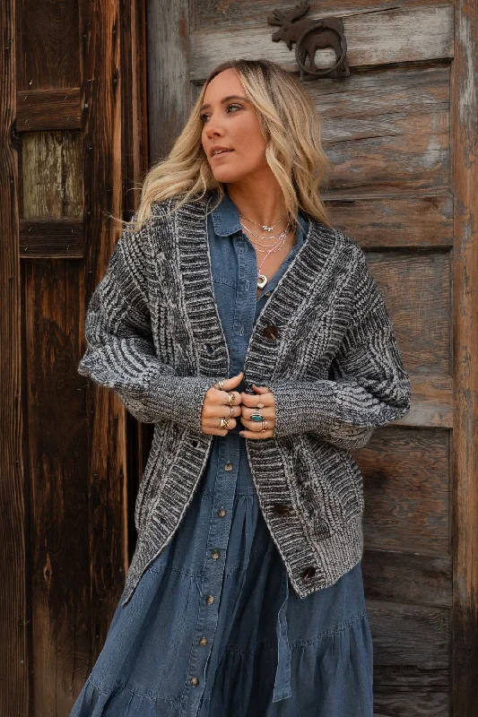 Sunset Stroll Cardigan - Charcoal Toggled Drawstring Belted