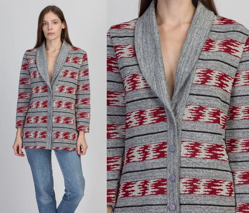 70s Striped Knit Shawl Collar Cardigan - Small Wool Fabric Cashmere Fabric Tweed Fabric