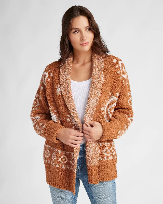 Aztec Cozy Jacquard Cardigan Boat Neck Shawl Collar Notched Collar