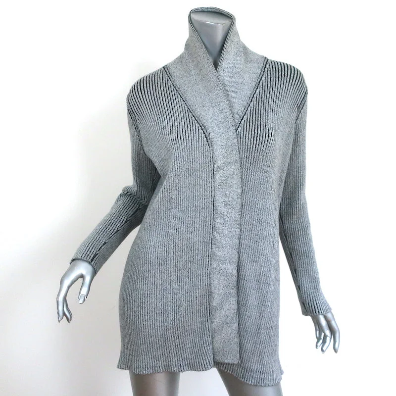 Baja East Cardigan Gray Stretch Cotton Rib Knit Size 0 Open Front Sweater Open Front Closed Front Wrap Front