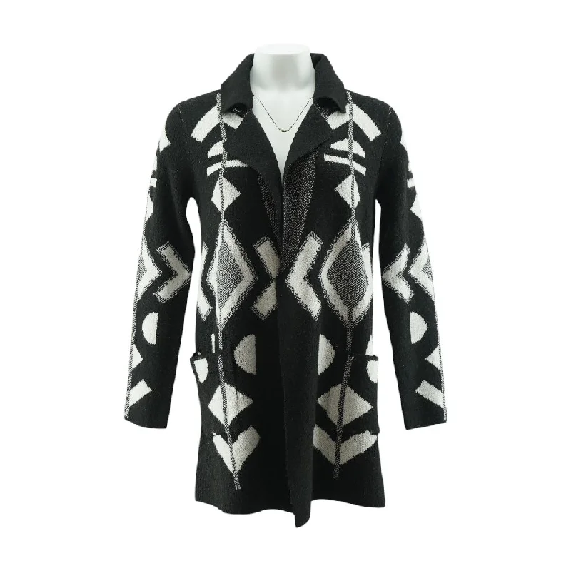 Black Graphic Cardigan Sweater Thin Thick Dense