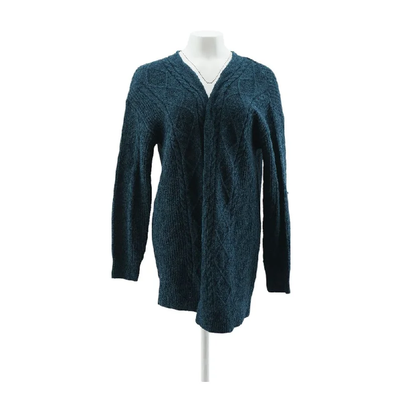 Blue Solid Cardigan Sweater Stretchy Elastic Breathable