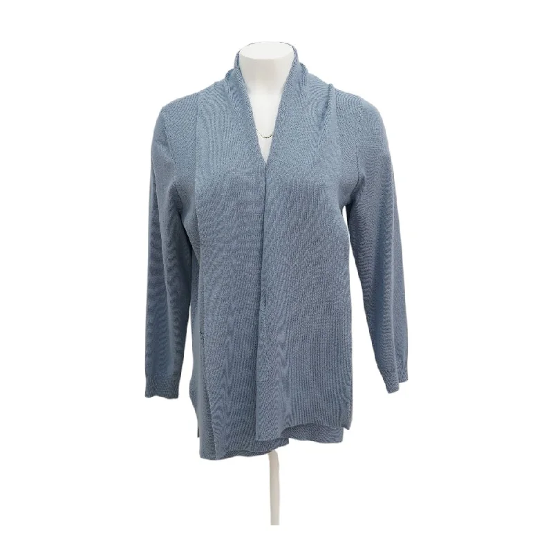 Blue Solid Cardigan Sweater Mesh Fabric Canvas Fabric Denim Fabric