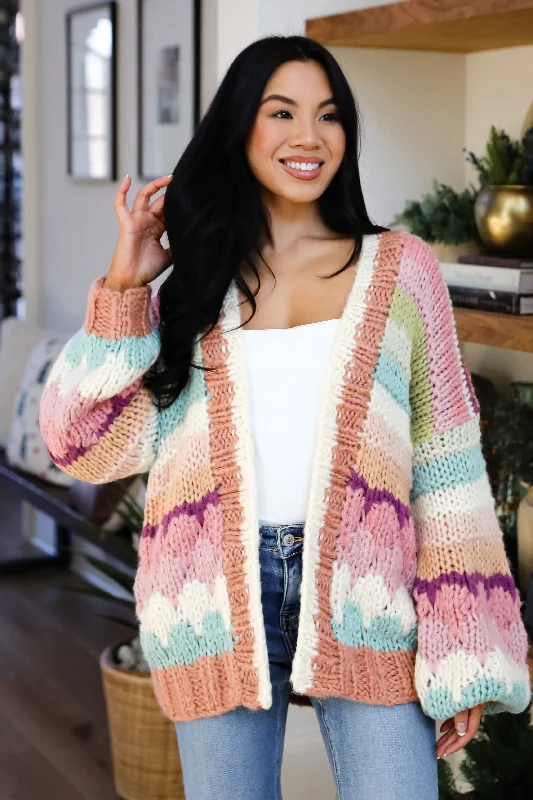 Cozy Coolness Multi Sweater Cardigan Seamless Knitted Crochet