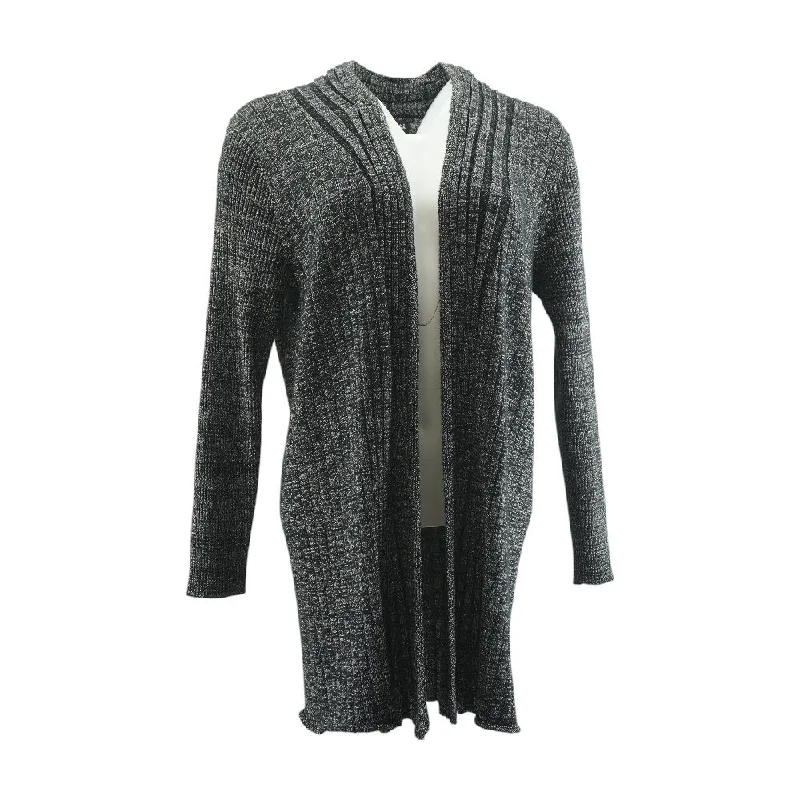 Gray Solid Cardigan Sweater Terry Terry Cloth Terry Knit