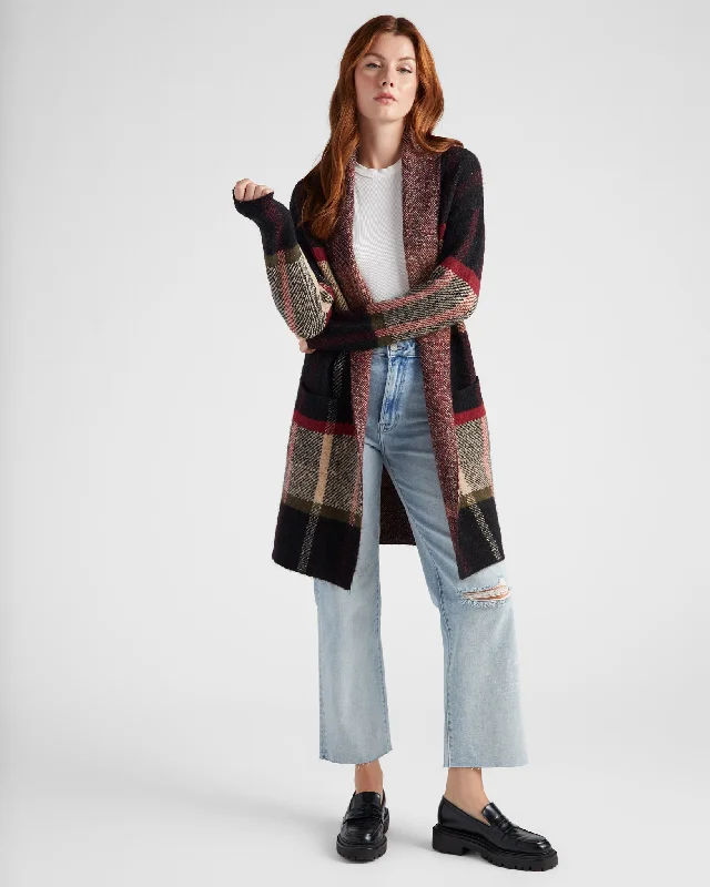 Long Sleeve Plaid Cardigan Transparent Opaque Sheer