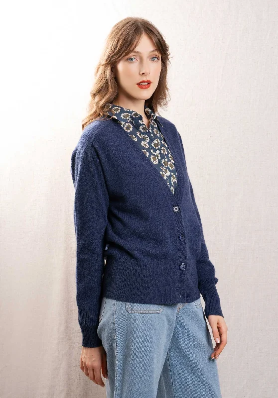 Cardigan K 011-fgi195 Blue-Denim Lace Blend Ribbed Blend Corduroy Blend