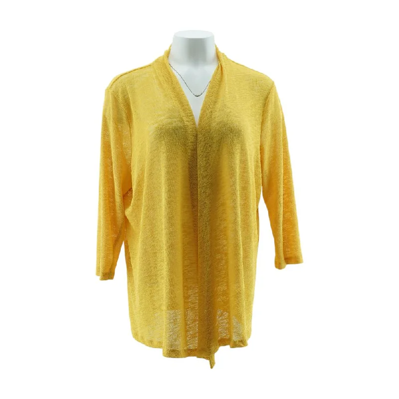 Mustard Solid Cardigan Sweater Satin Fabric Silk Fabric Chiffon Fabric