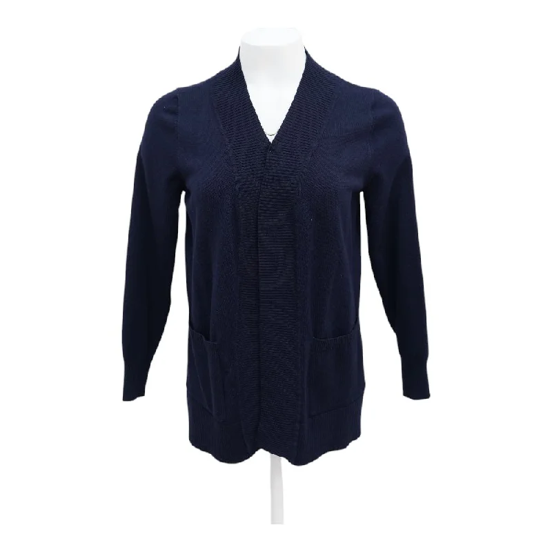 Navy Solid Cardigan Sweater Crew Neck V-Neck Turtle Neck