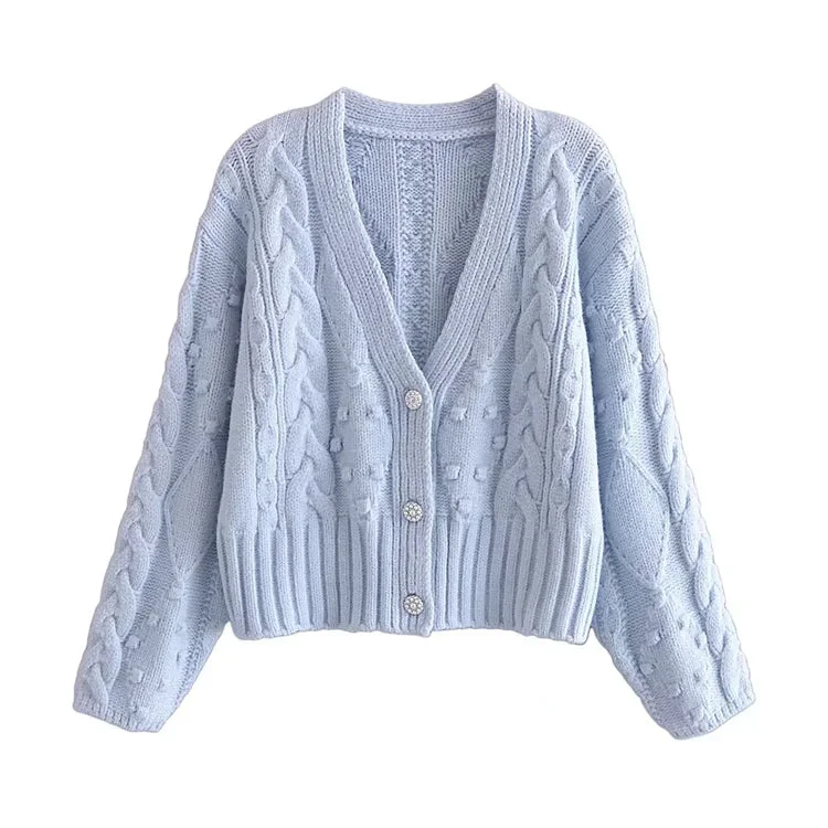 New artificial jewelry button knitted sweater cardigan coat  7330 Lace Blend Ribbed Blend Corduroy Blend