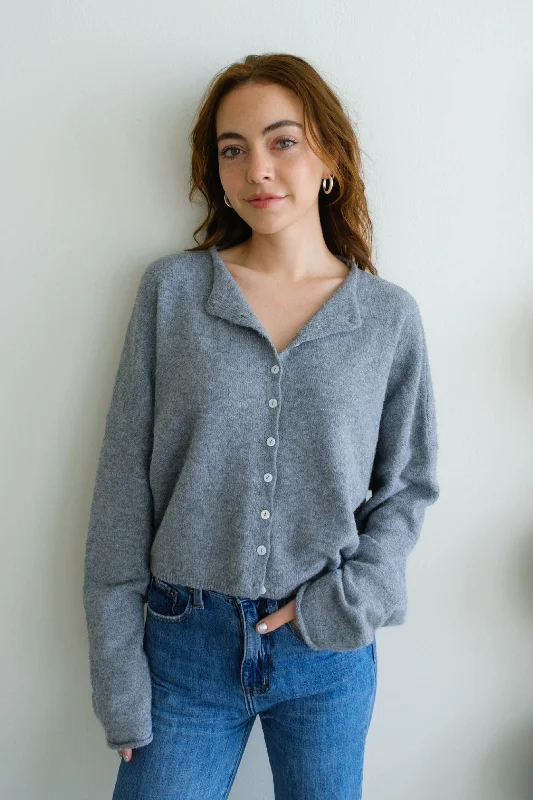 Piper Cardigan - Heather Grey Boxy Cardigan Fitted Cardigan A-Line