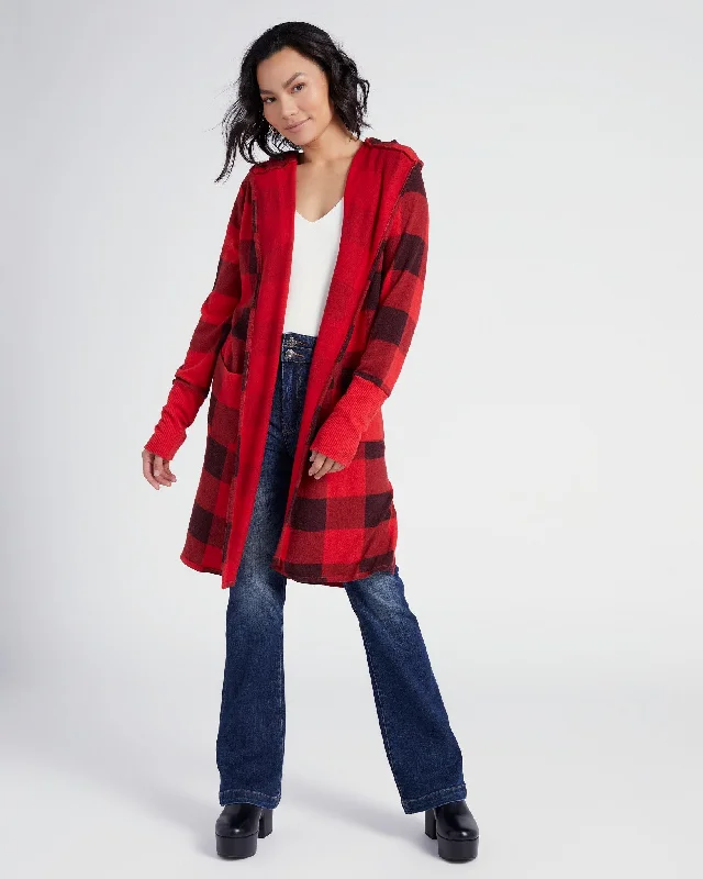 Plaid Yummy Hoodie Cardigan Glossy Satin Silk