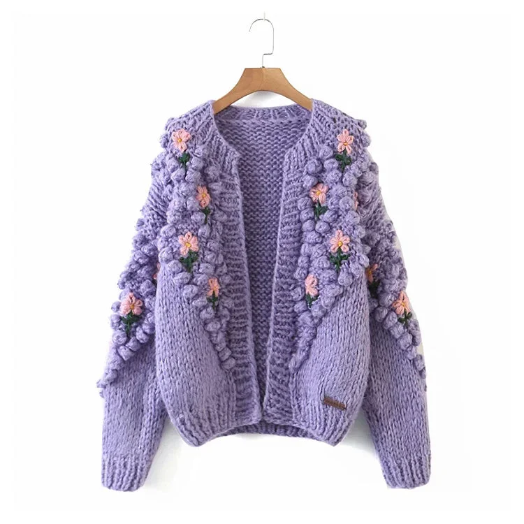 Three dimensional flower hook woven lantern sleeve cardigan sweater coat  7320 Nylon Fabric Polyester Fabric Spandex Fabric